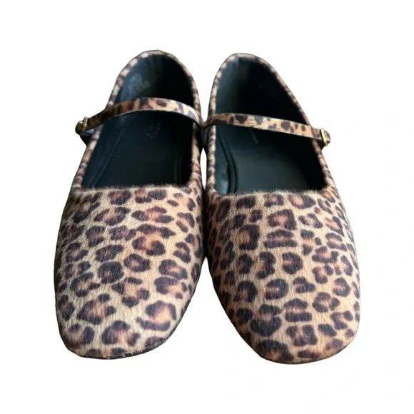 Banana Republic Leopard Calf Hair Mary Jane Flats Brown Animal Print Size 9 - Picture 4 of 8